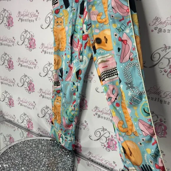 Karen mabon pants pj Colorful Cat Print Pajama Pants gummy bears pearls phone - Picture 4 of 16